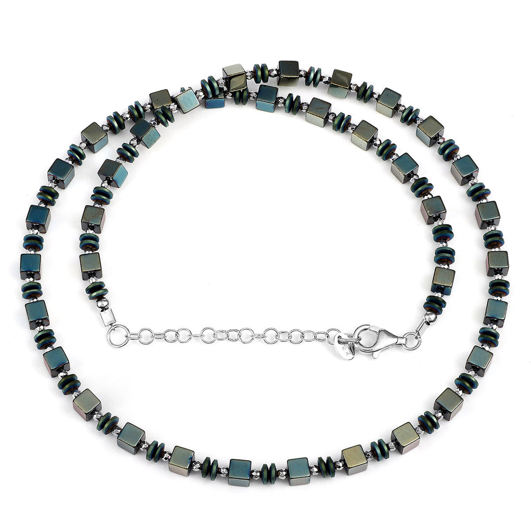 Mystic Hematite Beads Silver Necklace