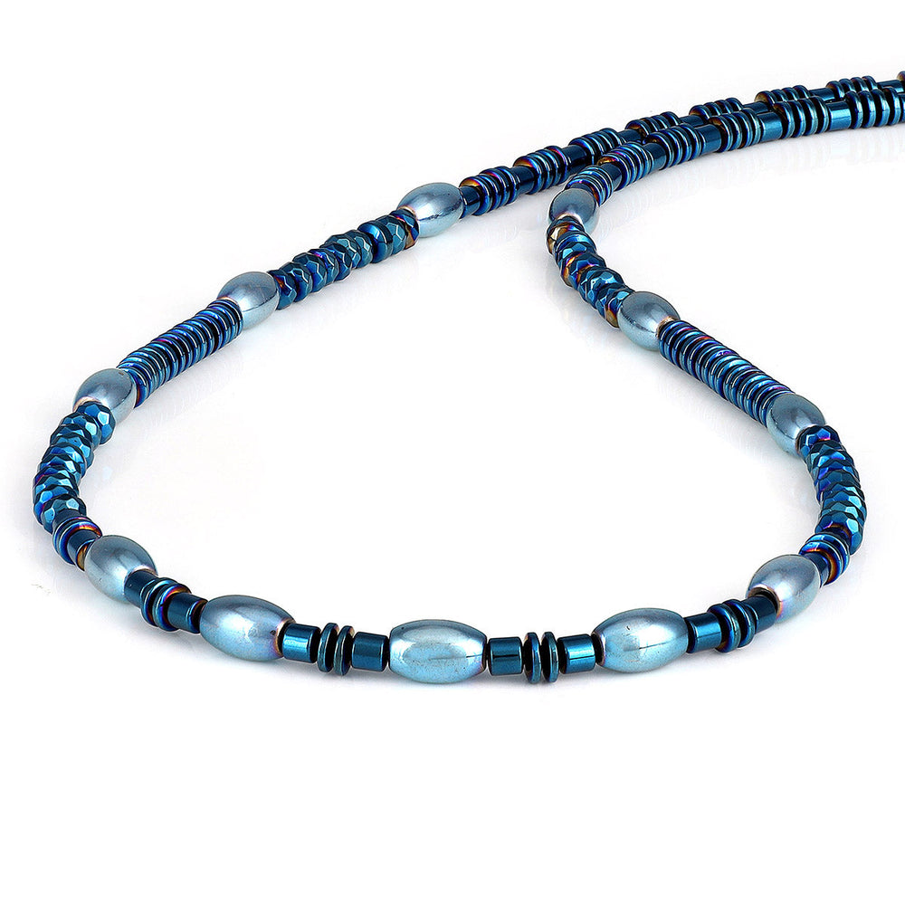 Hematite Blue Beads Silver Necklace