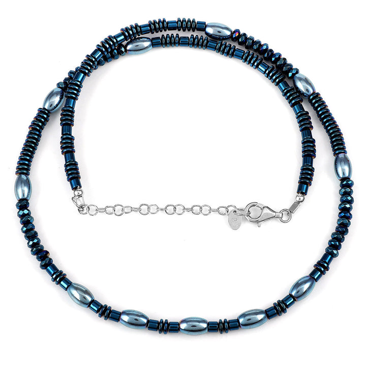 Hematite Blue Beads Silver Necklace