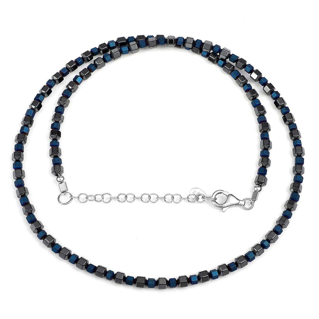 Black and Blue Hematite Silver Necklace