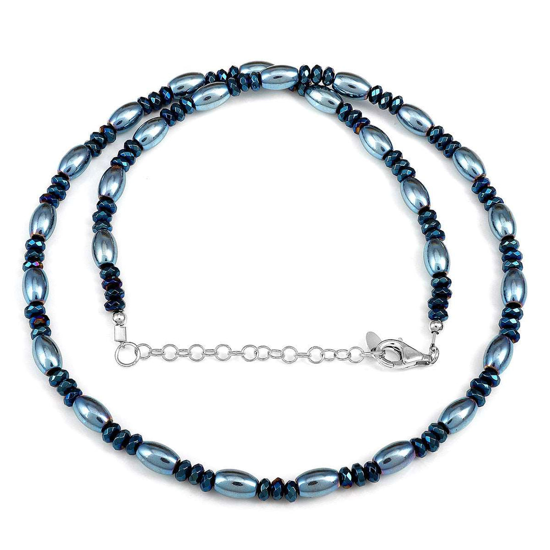 Blue Hematite Beads Silver Necklace