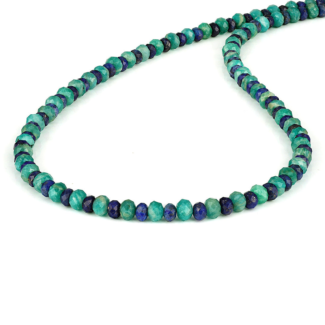 Lapis Lazuli and Amazonite Beads Silver Necklace