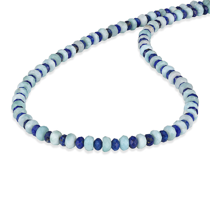 Lapis Lazuli and Larimar Beads Silver Necklace