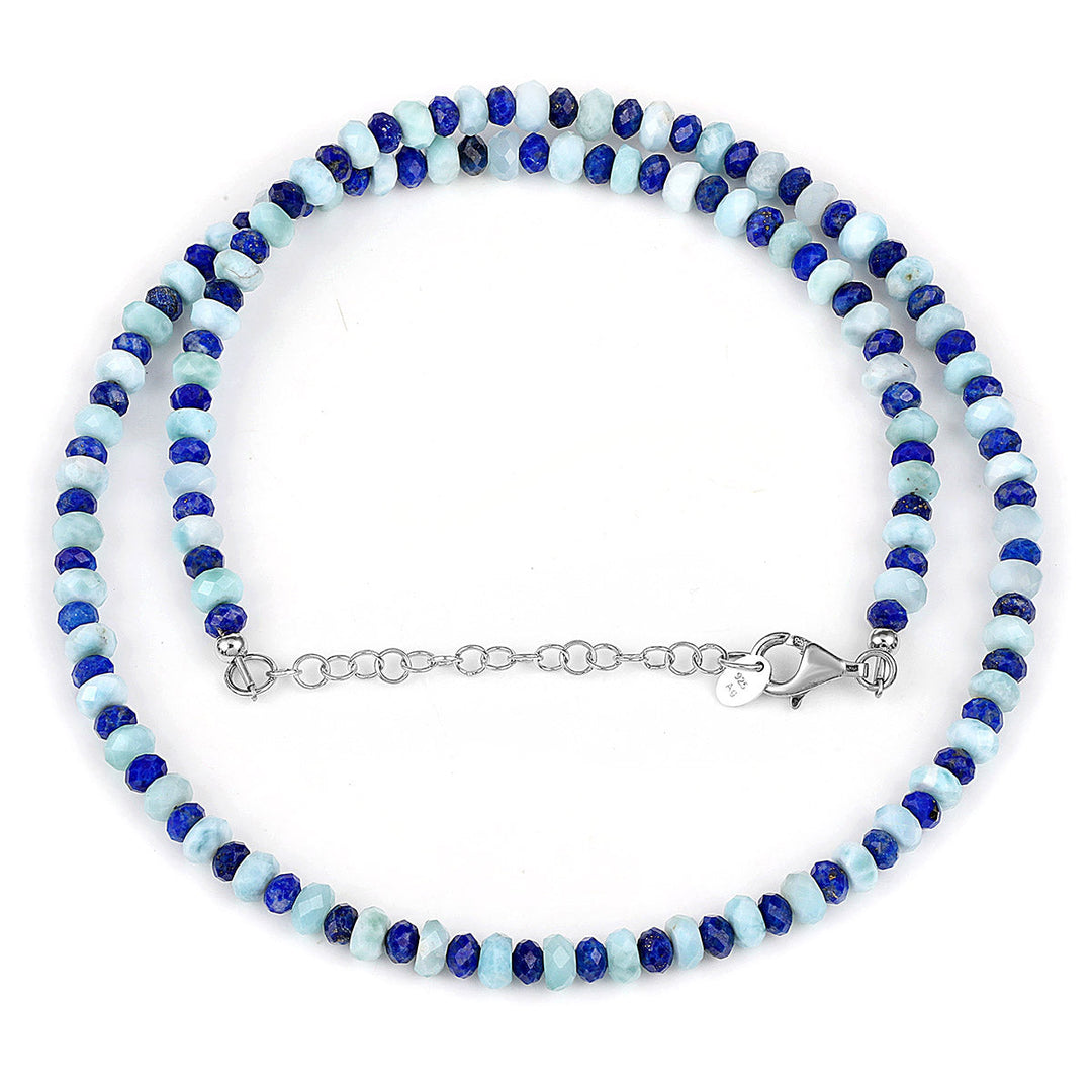 Lapis Lazuli and Larimar Beads Silver Necklace