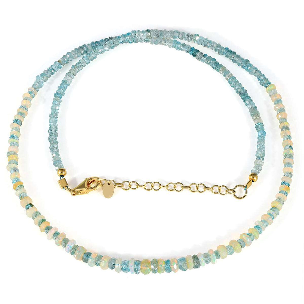 Blue Zircon and Ethiopian Opal Silver Necklace
