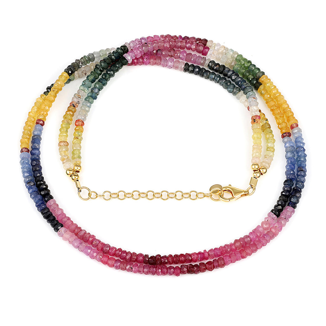 Multi Sapphire Layered Silver Necklace