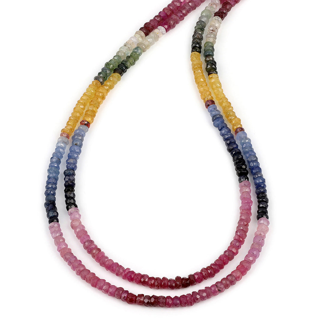 Multi Sapphire Layered Silver Necklace