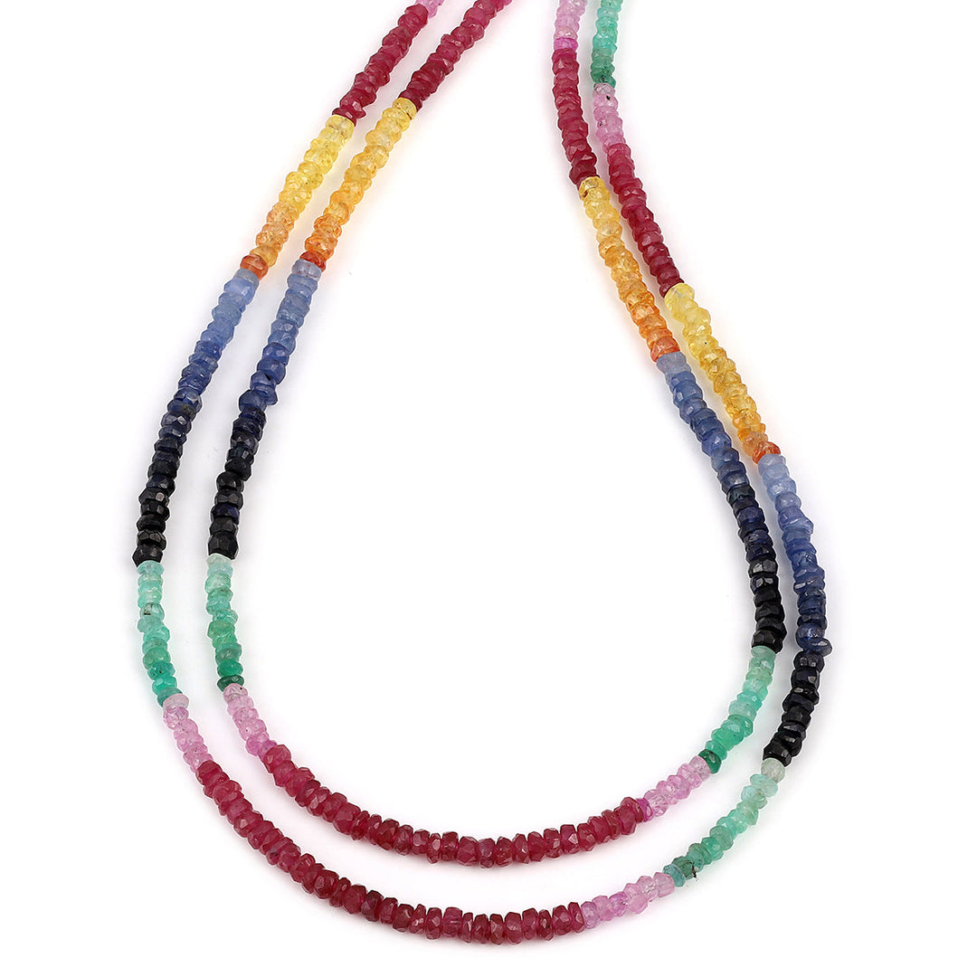 Multi Sapphire Beads Layered Silver Necklace