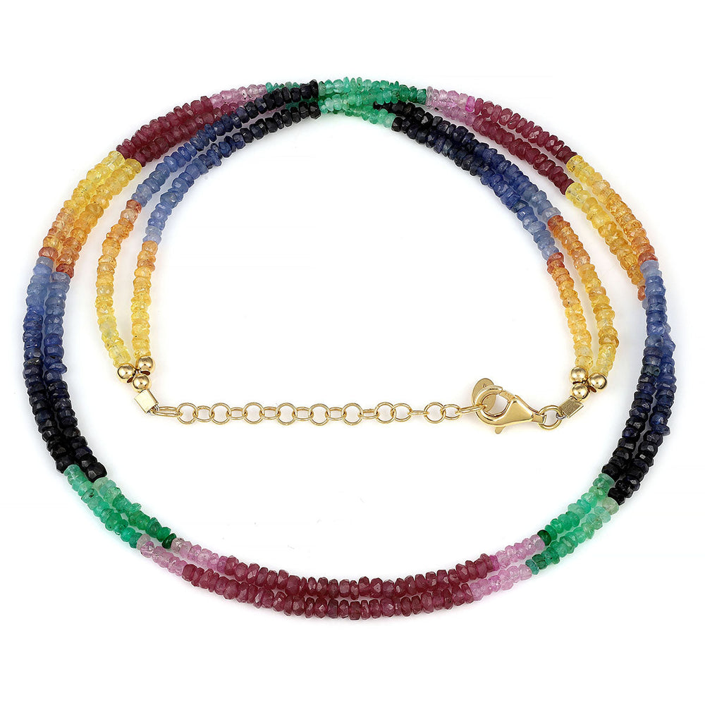 Multi Sapphire Beads Layered Silver Necklace