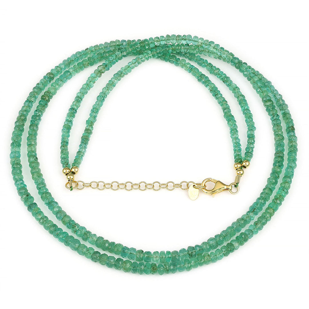 Emerald Beads Layered Silver Necklace