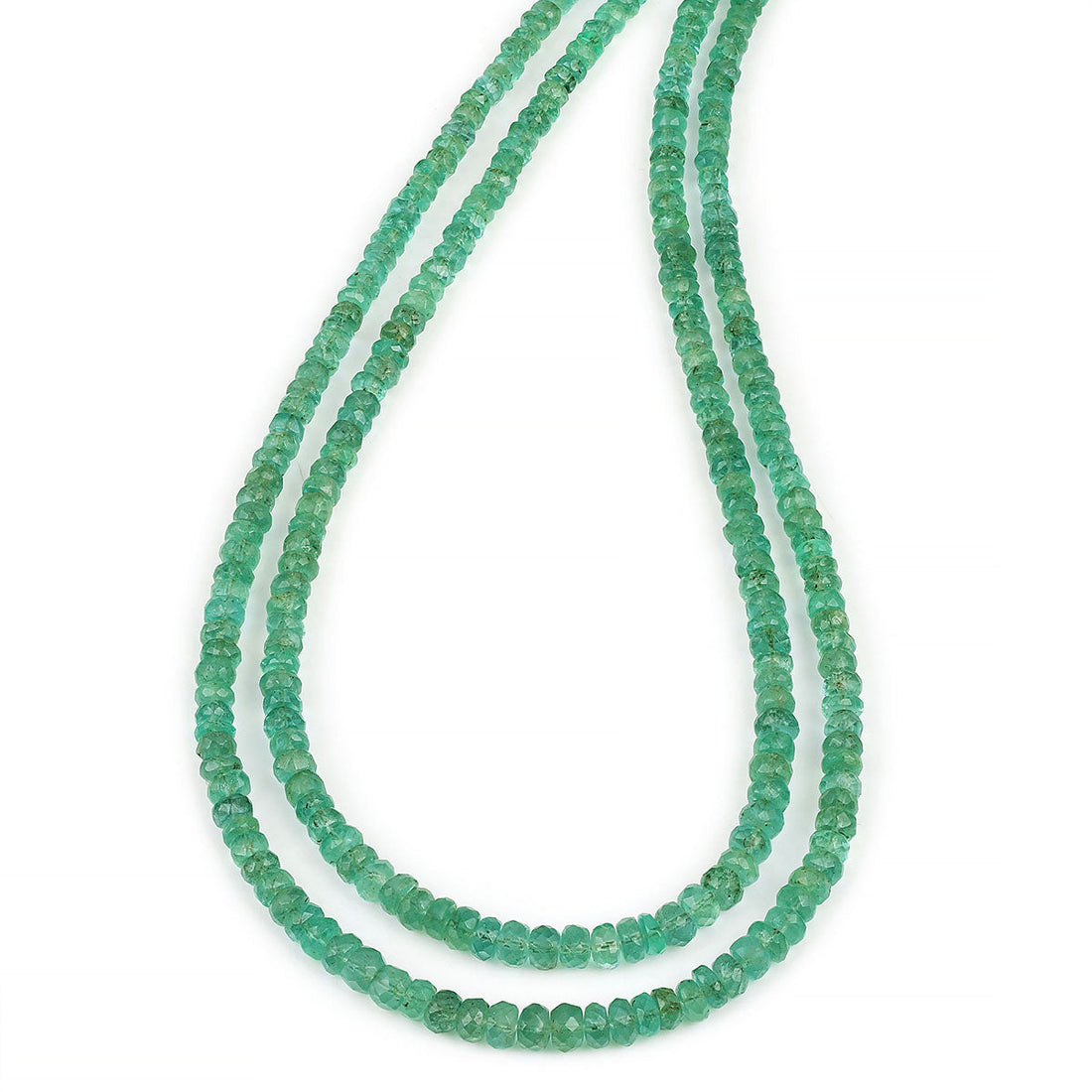 Emerald Beads Layered Silver Necklace