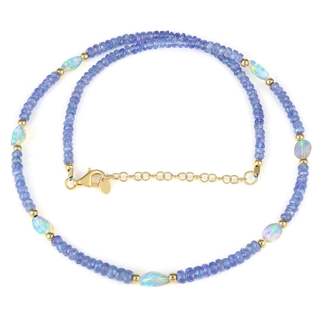 Sterling Silver Tanzanite and Ethiopian Opal Necklace