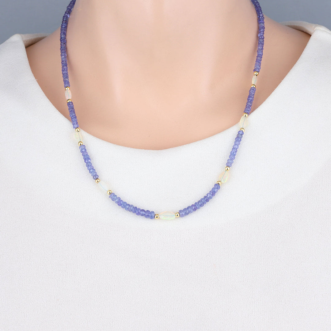 Sterling Silver Tanzanite and Ethiopian Opal Necklace