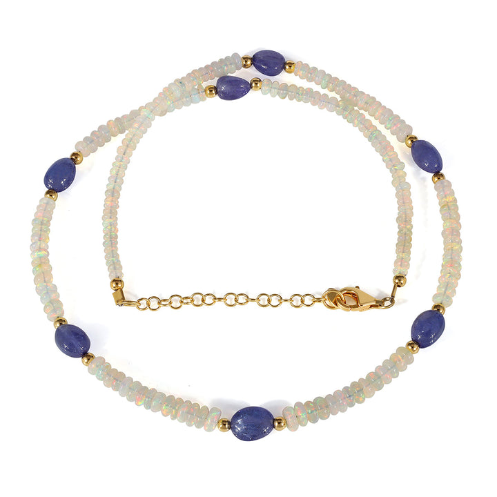 Ethiopian Opal and Tanzanite Silver Necklace