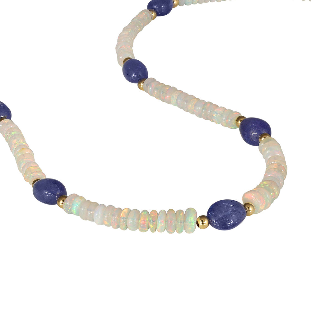 Ethiopian Opal and Tanzanite Silver Necklace