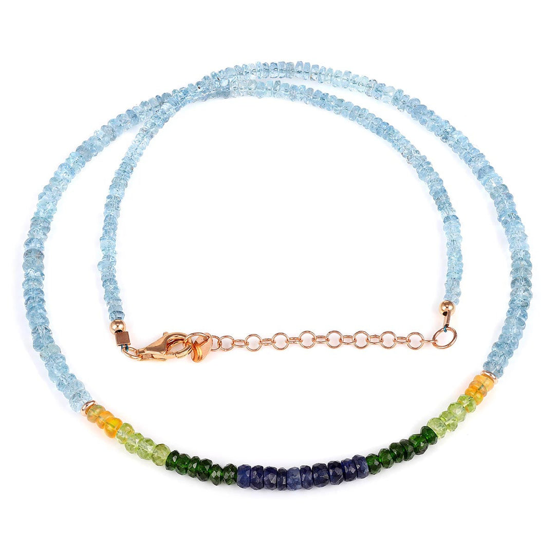 Multi Gemstone Beads Silver Necklace