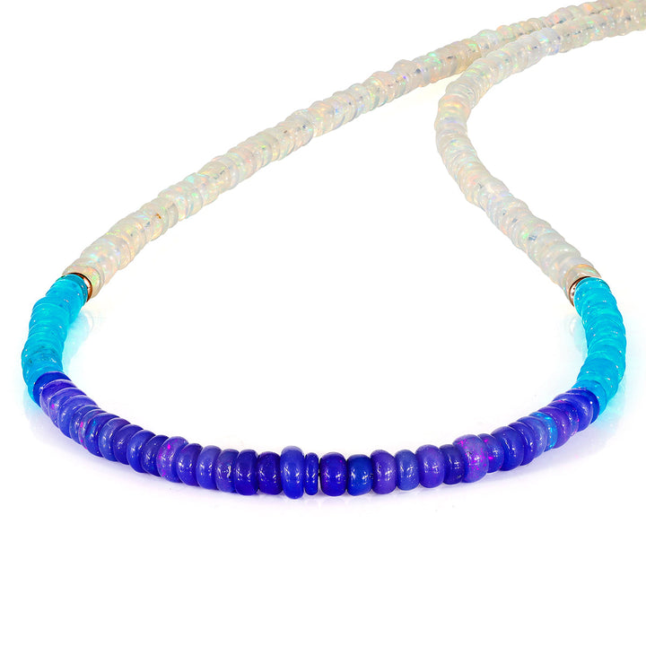 White and Blue Ethiopian Opal Silver Necklace