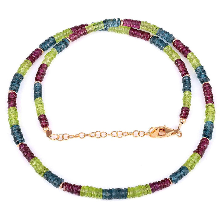 Blue Topaz, Garnet and Peridot Silver Necklace