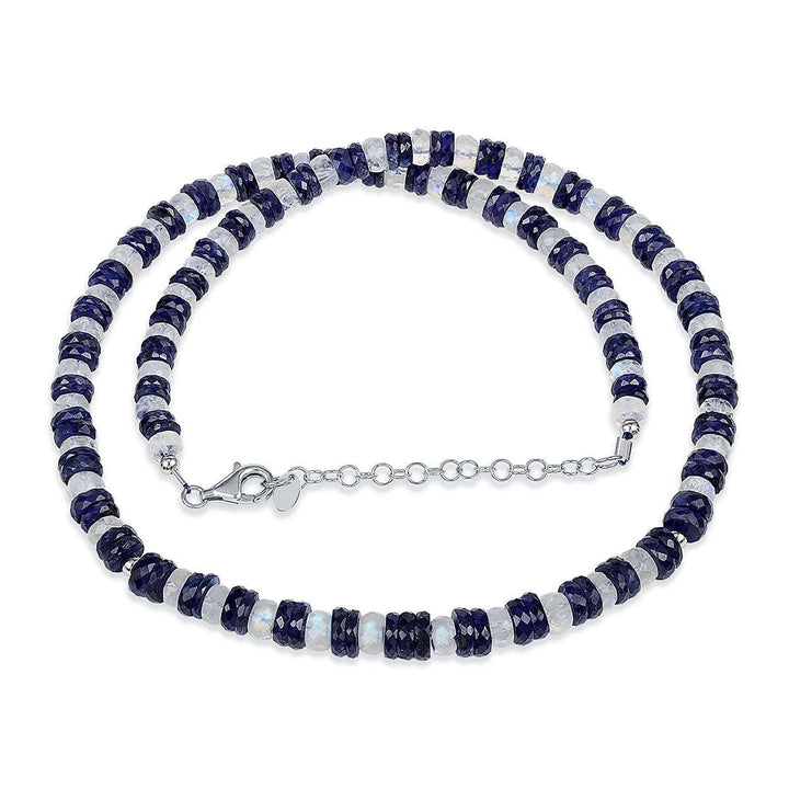 Blue Sapphire and Moonstone Silver Necklace