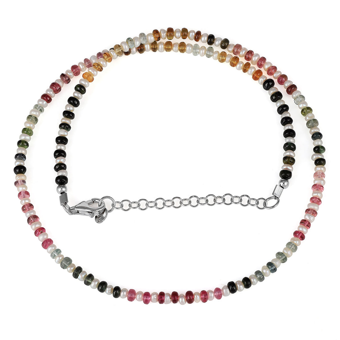 Multi Tourmaline and Pearl Silver Necklace