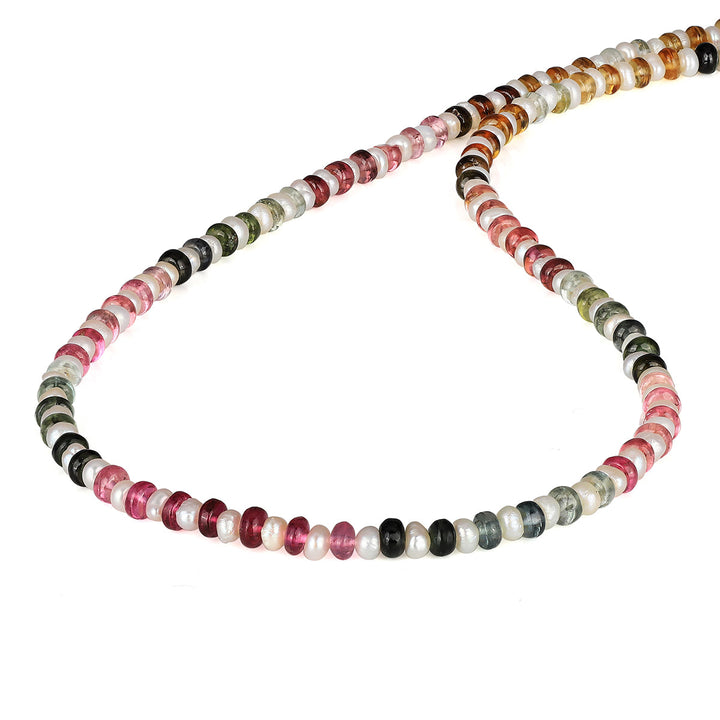 Multi Tourmaline and Pearl Silver Necklace