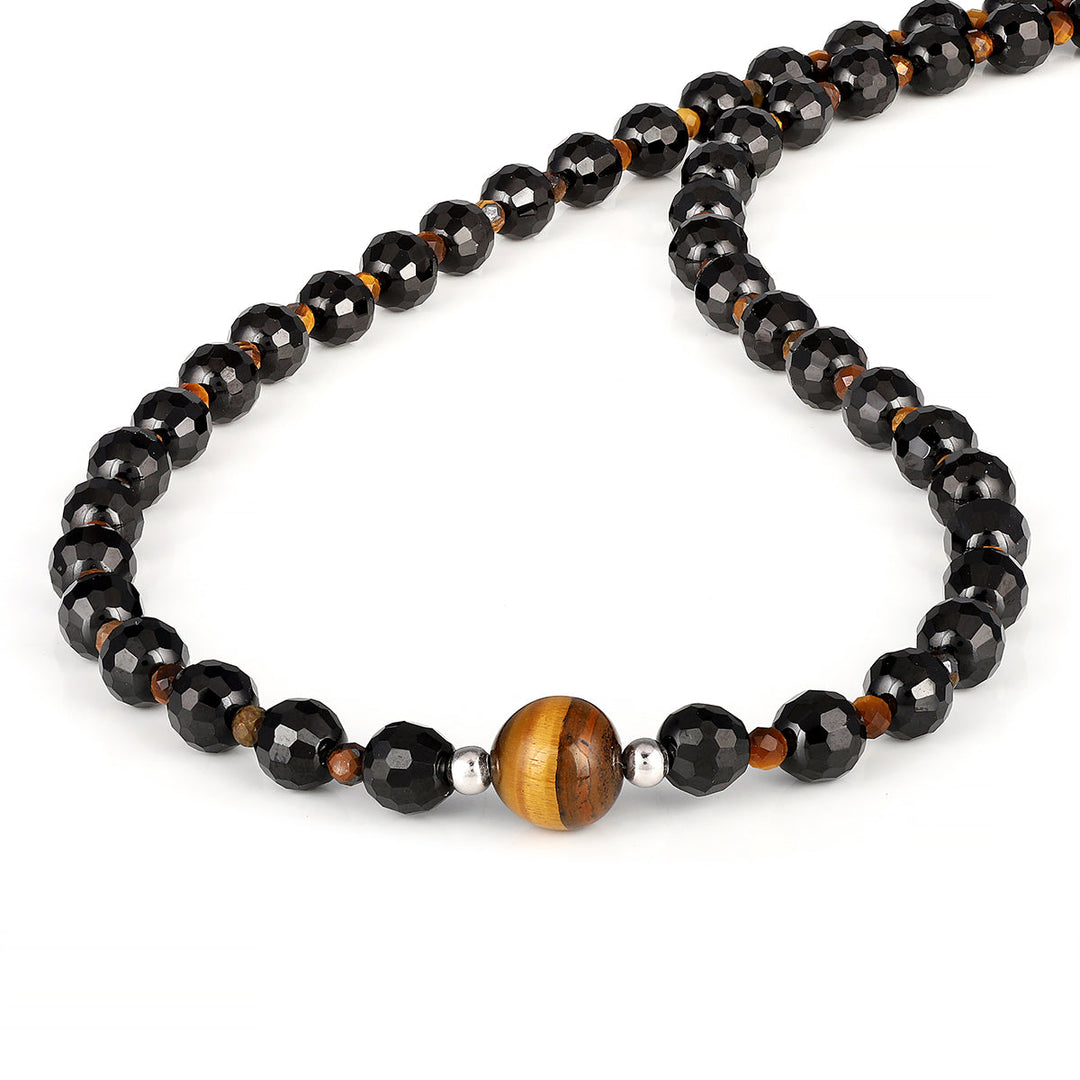 Tiger's Eye and Black Spinel Silver Necklace