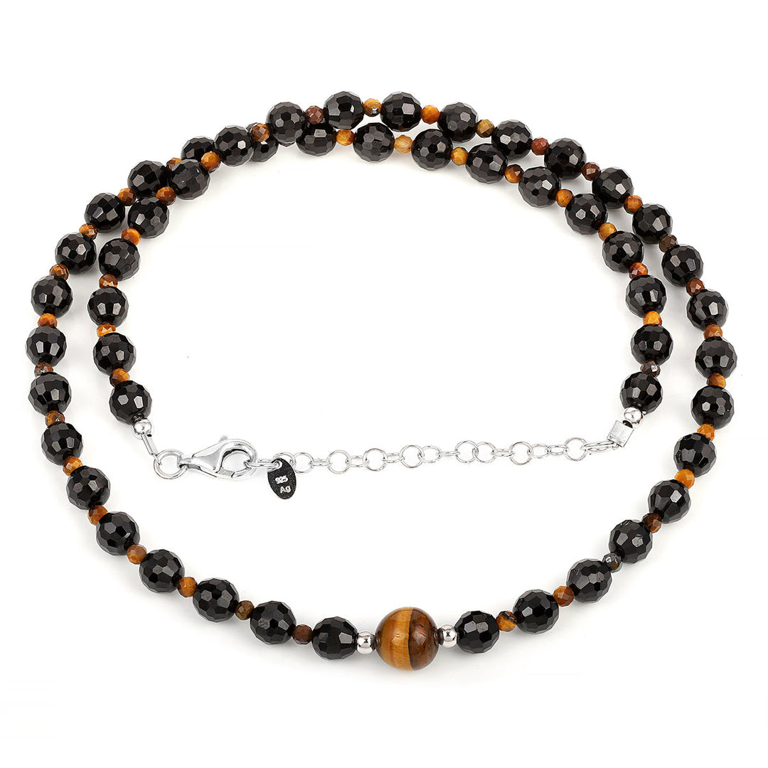 Tiger's Eye and Black Spinel Silver Necklace