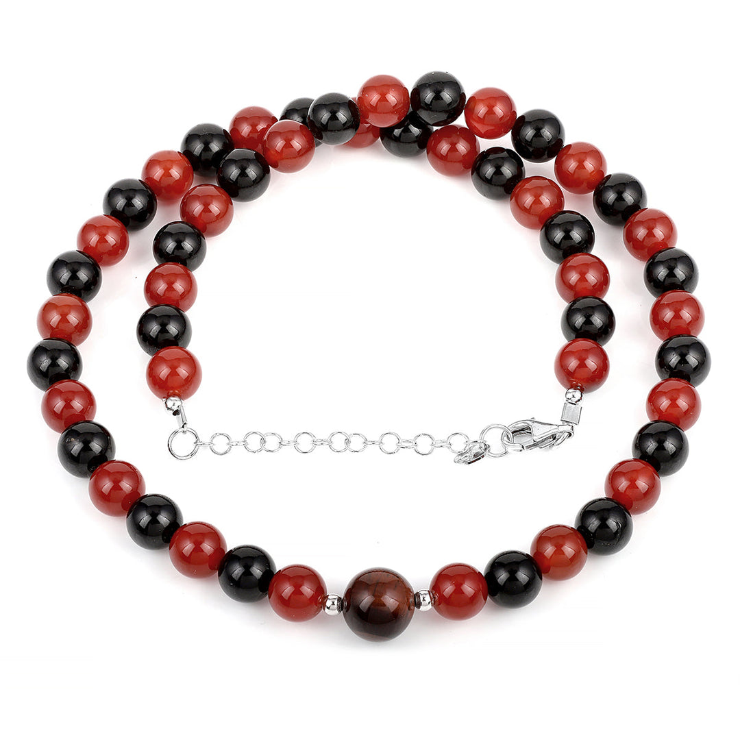 Onyx, Tourmaline and Tiger's Eye Silver Necklace