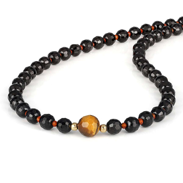 Black Spinel, Red Onyx and Tiger's Eye Silver Necklace