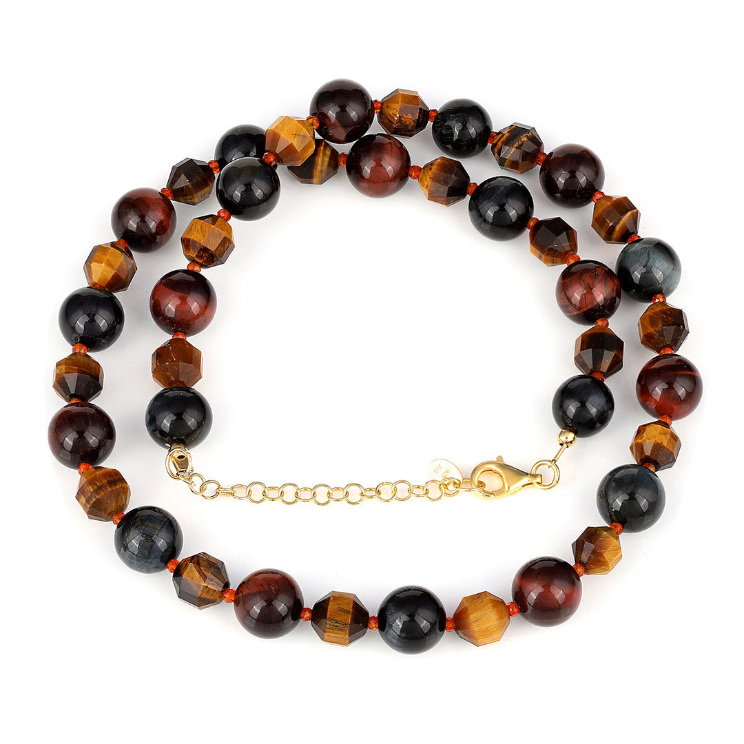 Tiger's Eye and Carnelian Silver Necklace