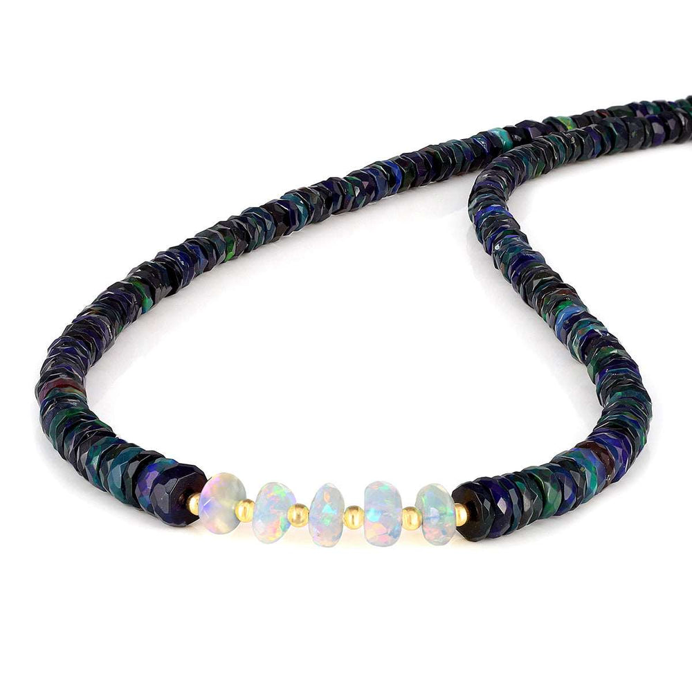 Black and White Ethiopian Opal Silver Necklace