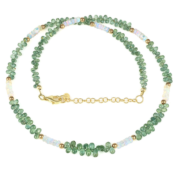 Green Sapphire and Ethiopian Opal Silver Necklace