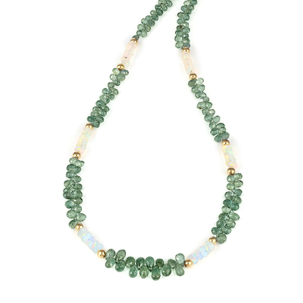 Green Sapphire and Ethiopian Opal Silver Necklace