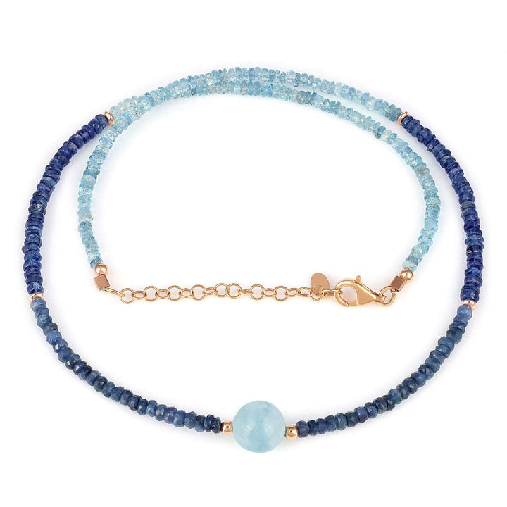 Aquamarine, Blue Sapphire and Kyanite Silver Necklace