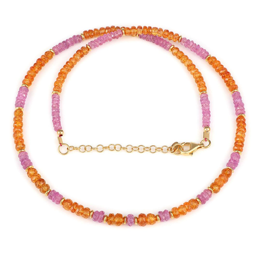 Mandarin Garnet and Pink Sapphire Silver Necklace