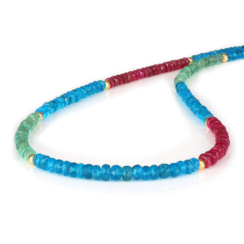Apatite, Emerald and Ruby Silver Necklace