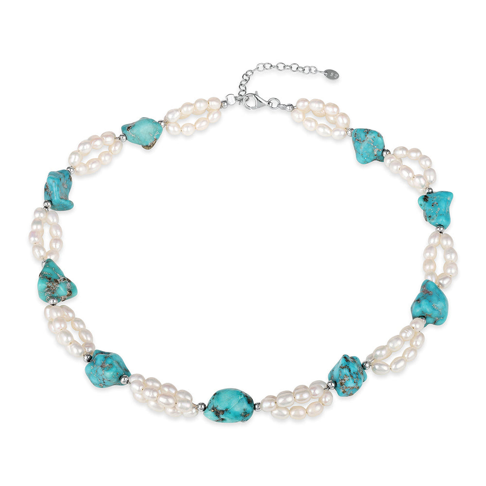 Pearl and Turquoise Silver Necklace