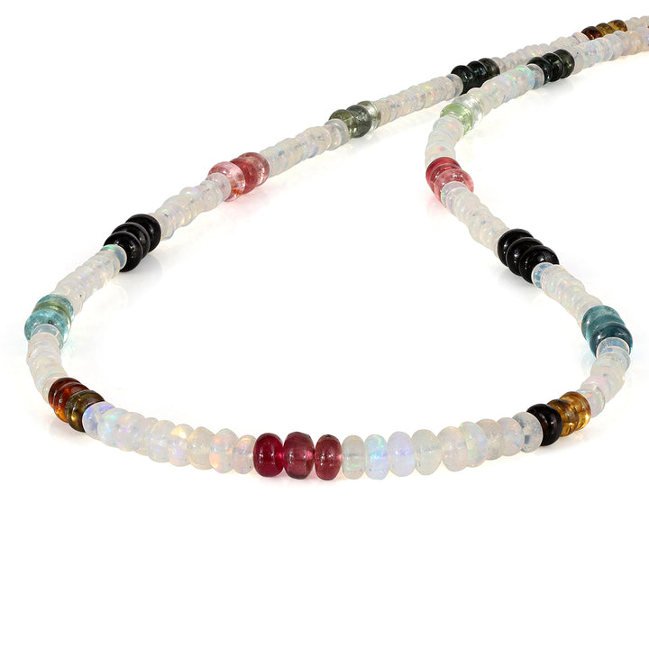 Ethiopian Opal and Tourmaline Silver Necklace