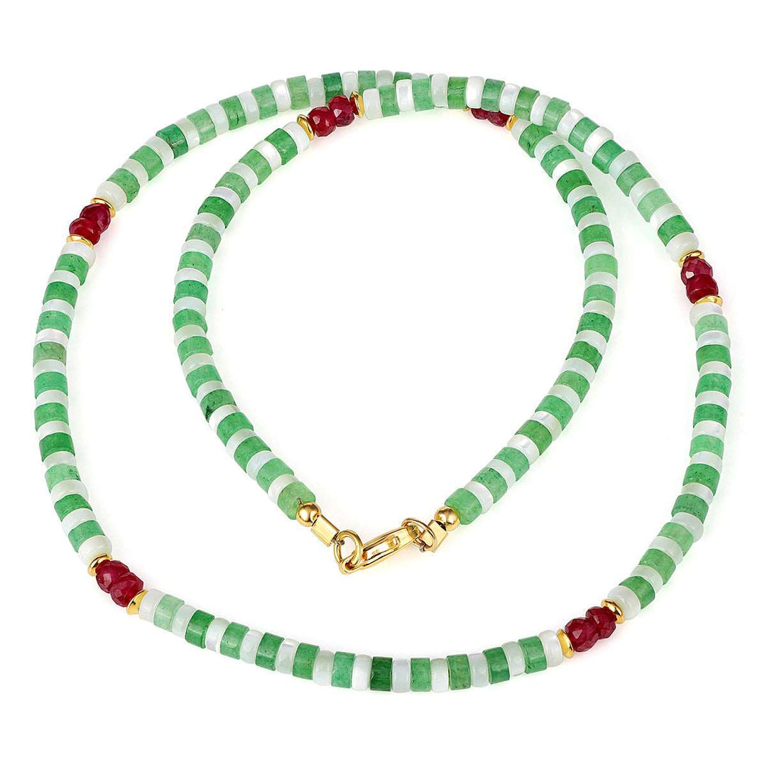 Aventurine, Mother of Pearl and Ruby Choker Necklace