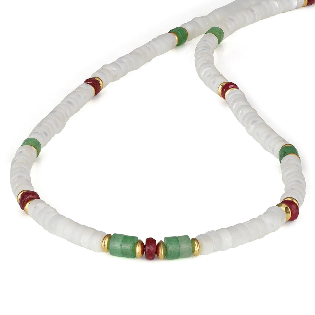 Mother of Pearl, Aventurine and Ruby Choker Necklace