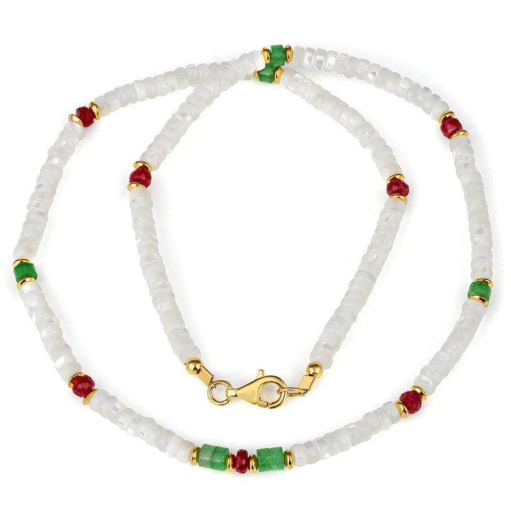 Mother of Pearl, Aventurine and Ruby Choker Necklace