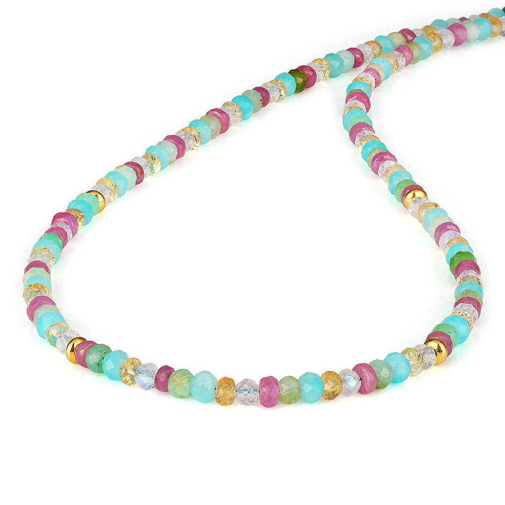 Multi Gemstone Beads Silver Choker Necklace