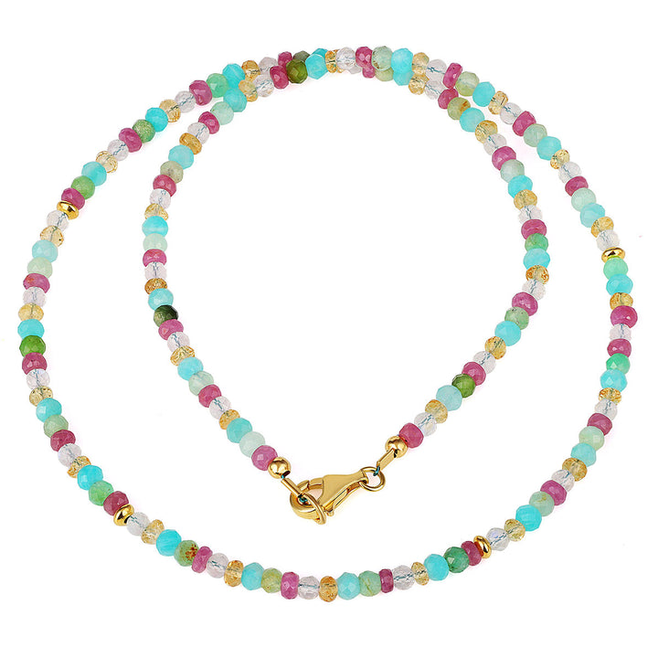 Multi Gemstone Beads Silver Choker Necklace
