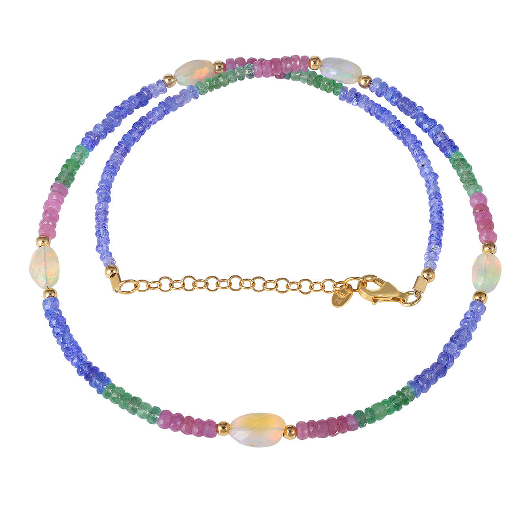 Sterling Silver Multi Gemstone Beads Necklace