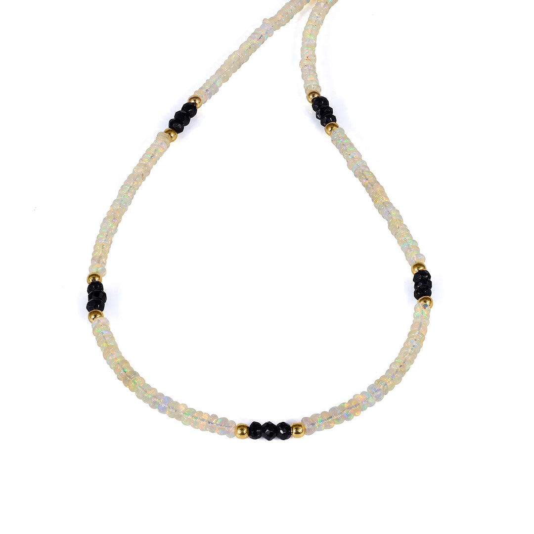 Ethiopian Opal and Black Spinel Silver Necklace