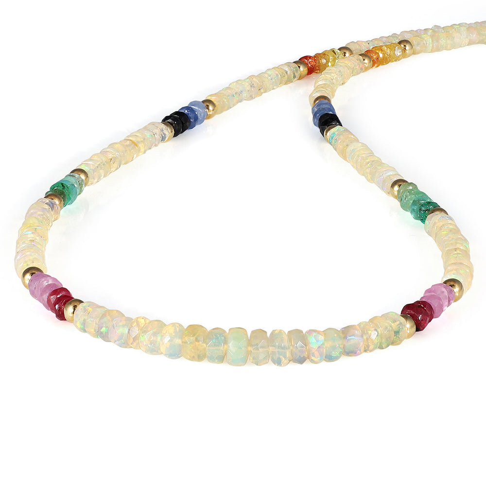 Ethiopian Opal and Multi Sapphire Silver Necklace