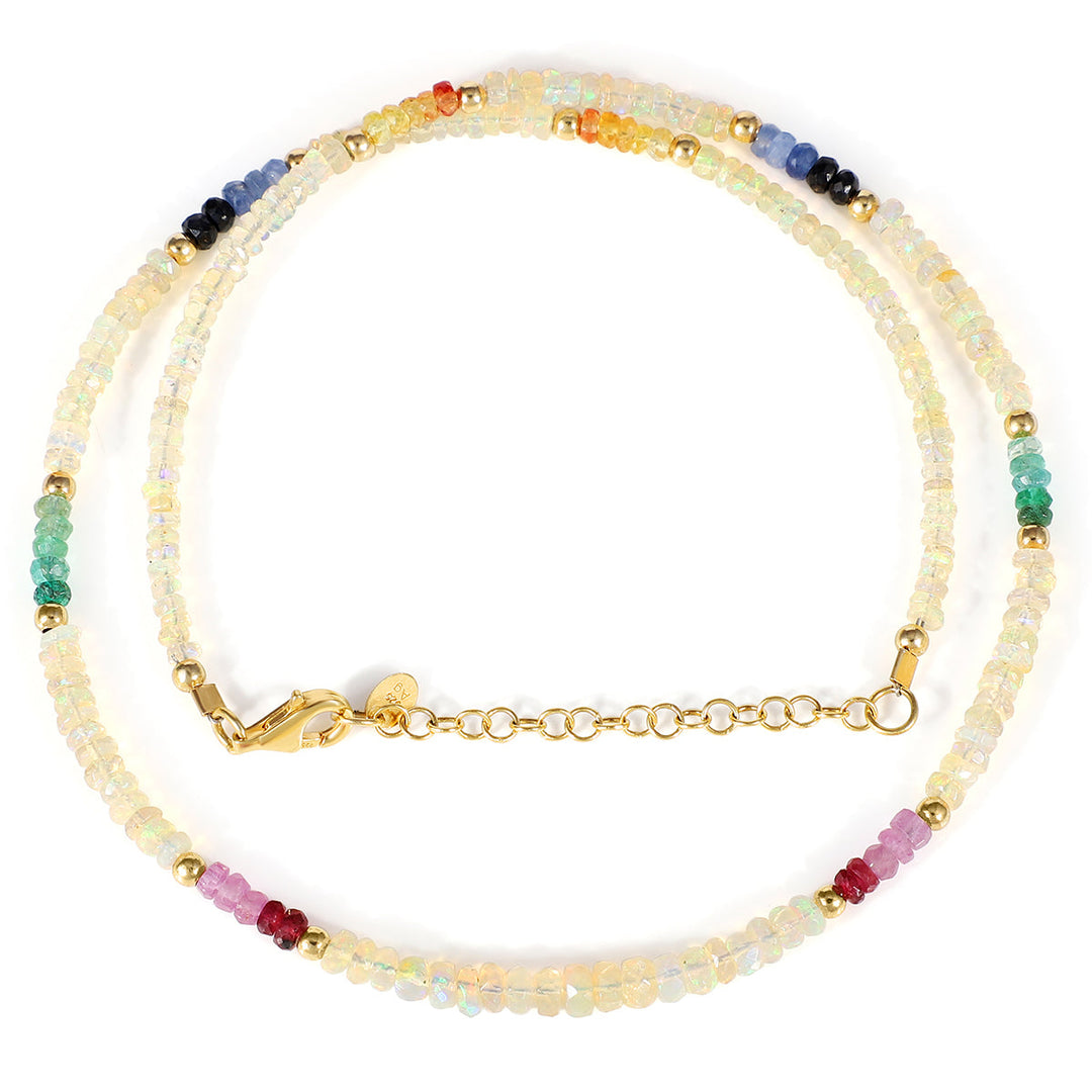 Ethiopian Opal and Multi Sapphire Silver Necklace