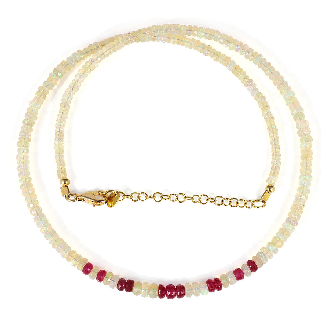 Sterling Silver Ethiopian Opal and Ruby Necklace