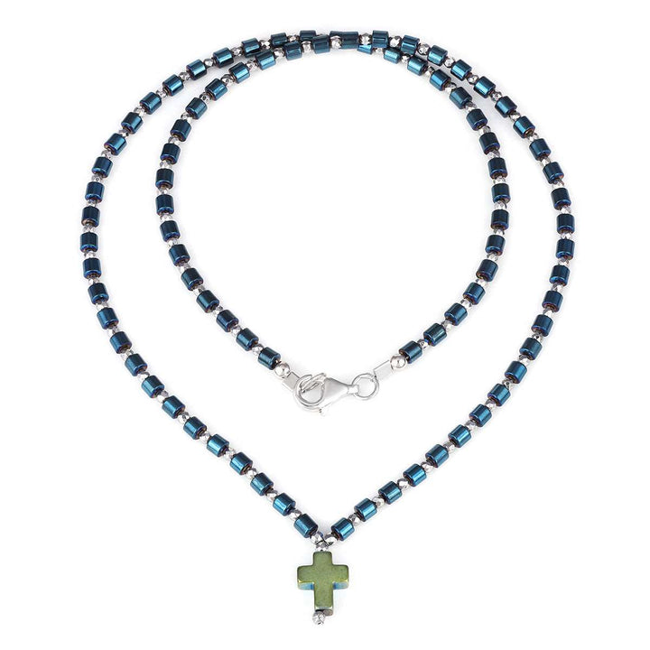 Blue and Silver Hematite Choker Necklace