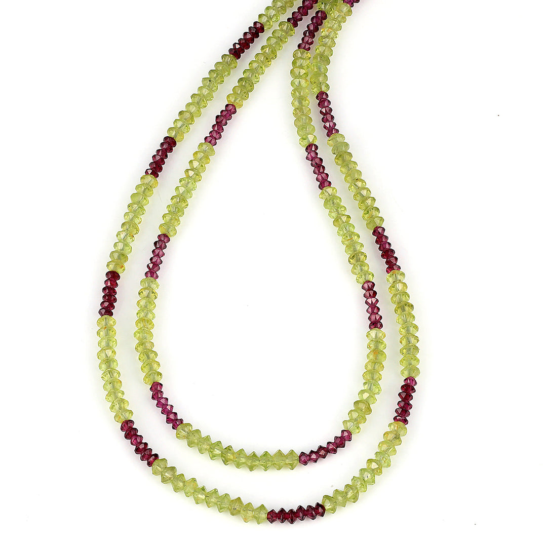 Peridot and Garnet Layered Silver Necklace